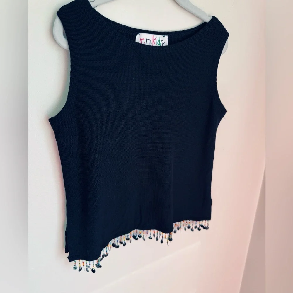 Ronni Nicole Kidz Vintage Black Fringe Black Tank Size 7